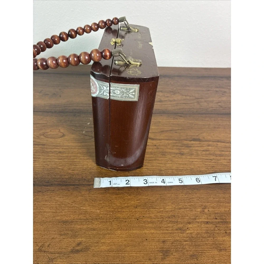 Vintage CESCA UNICO Cigar Box Purse Wooden Beaded Handle‎ Unique Old World 1990s